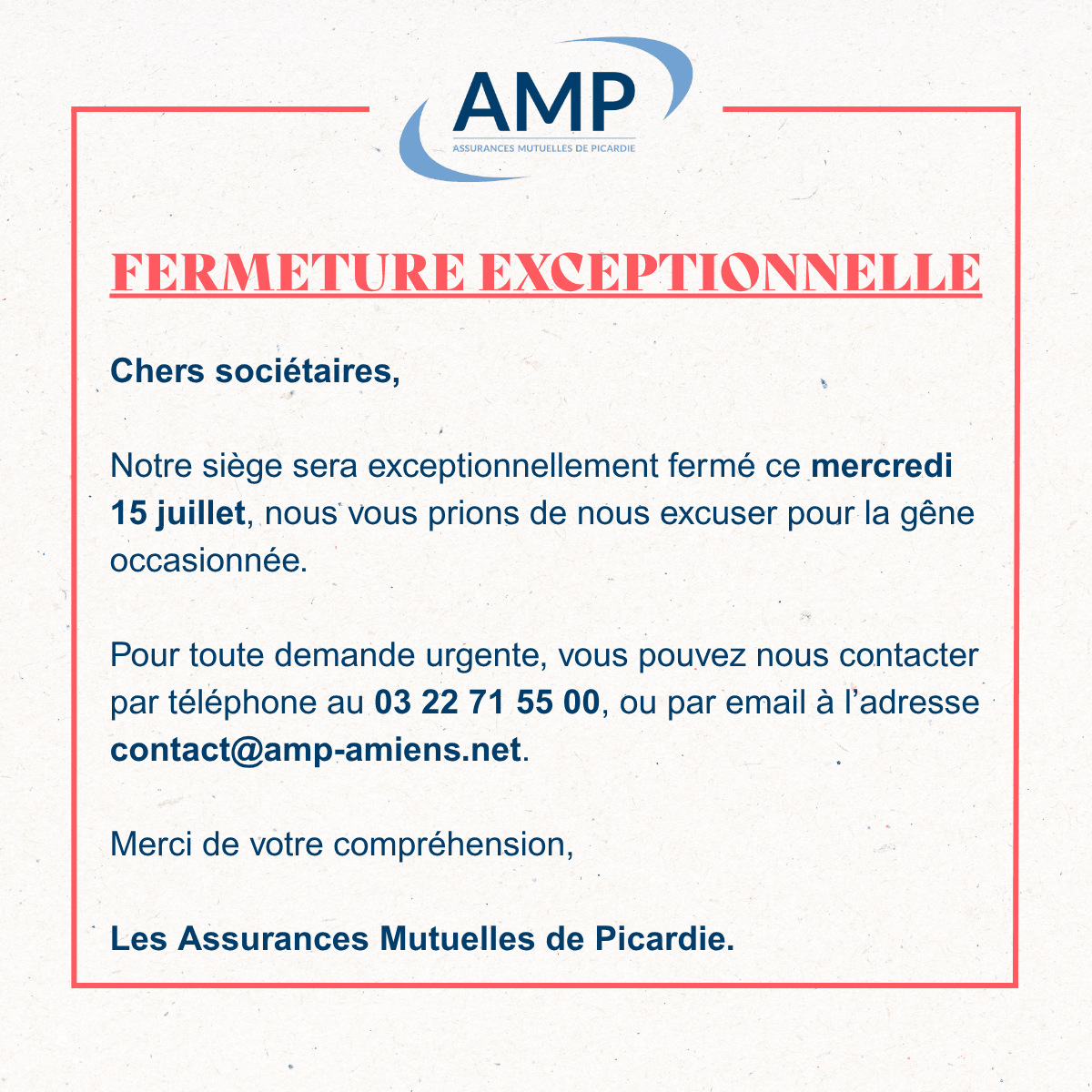 Fermeture exceptionnelle